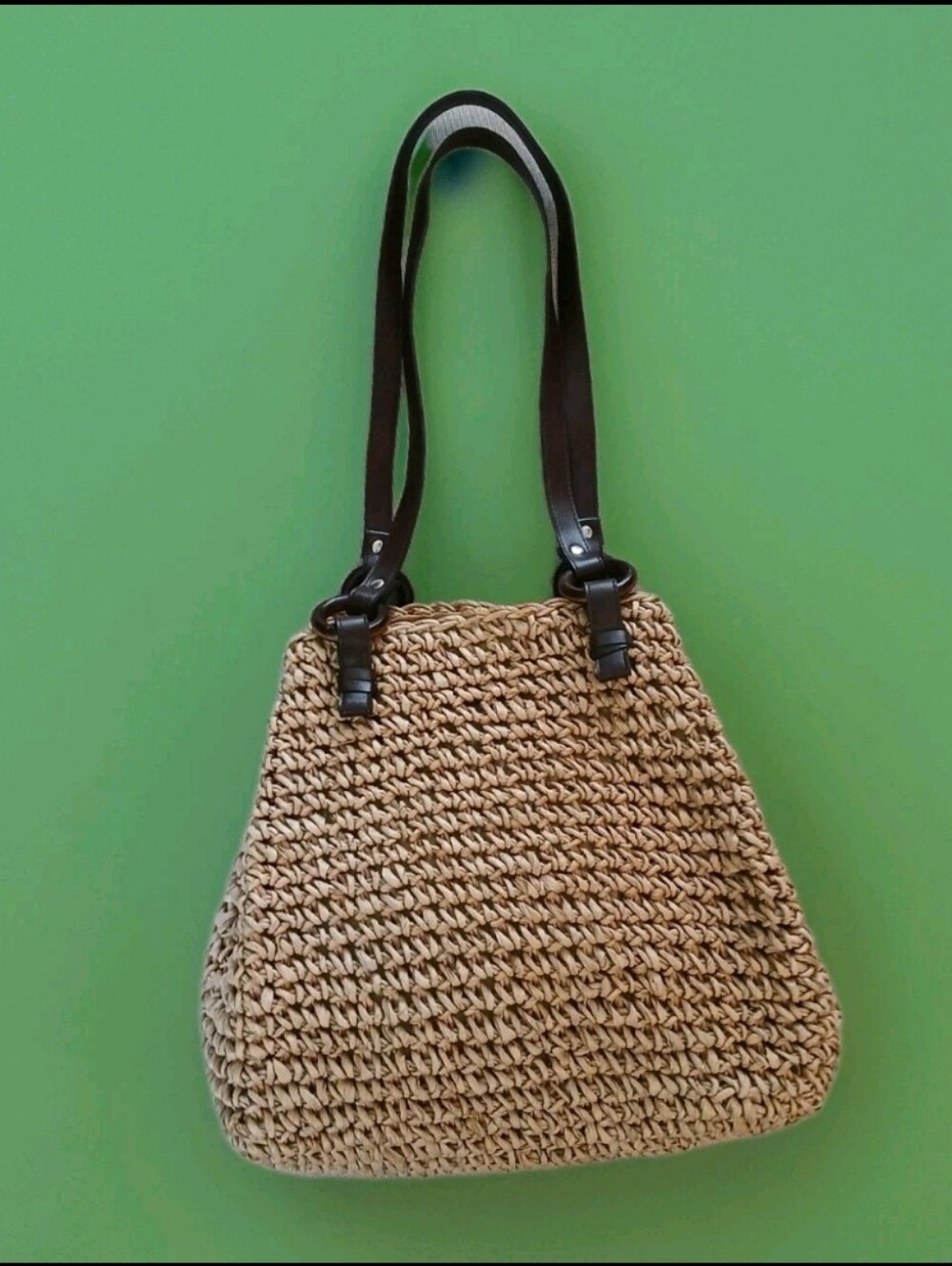 I. Shalom & Co. Woven Cornhusk Shoulder Bag Size Medium Natural Honey Colored
